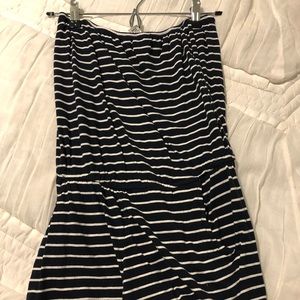 Black and white striped strapless romper